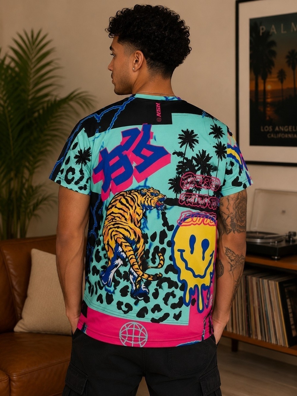 Reason Aqua Multicolor Graphic Tiger Short Sleeve Tee - Picture 2 of 5